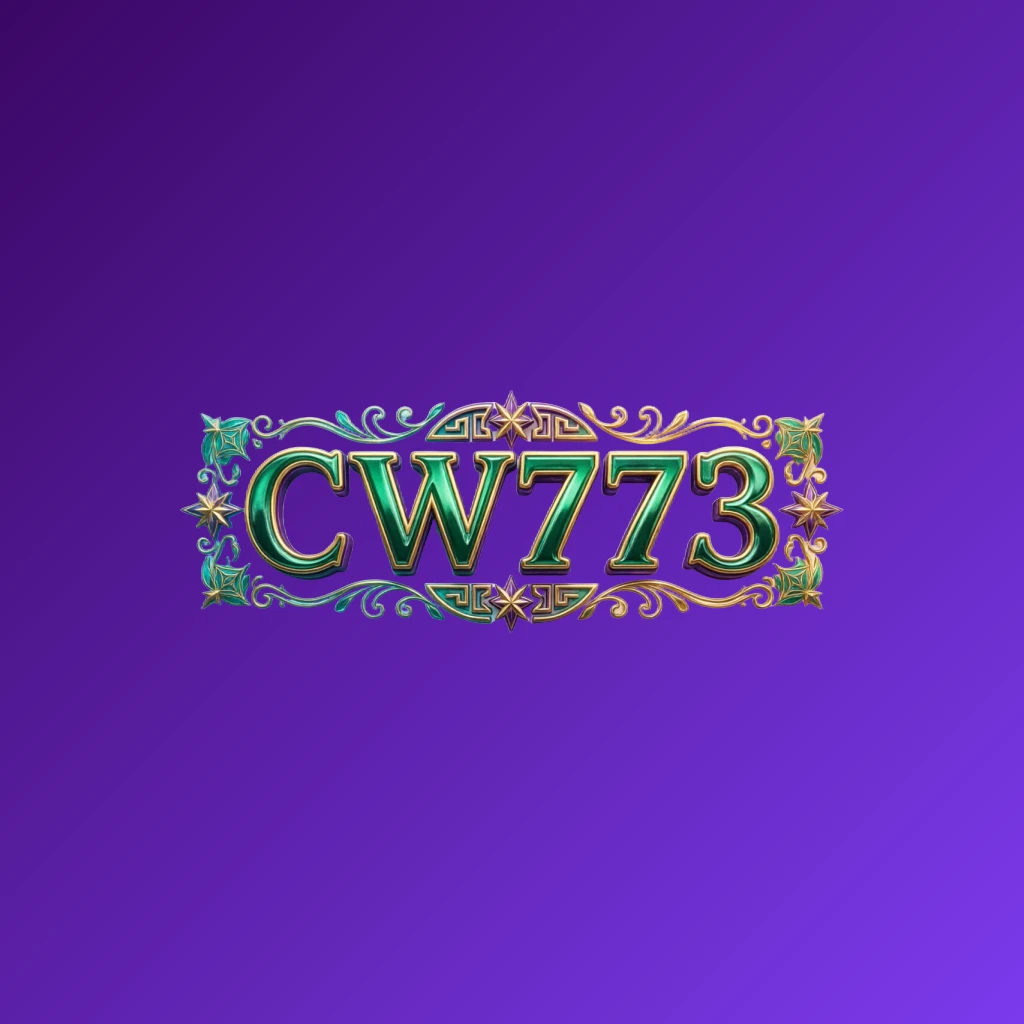 Luxury colorful CW773 logo with bold serif typography in rich emerald, violet, and gold palette featuring elegant glowing ornaments on a transparent background, designed as a horizontal rectangular wordmark logo for a premium brand identity